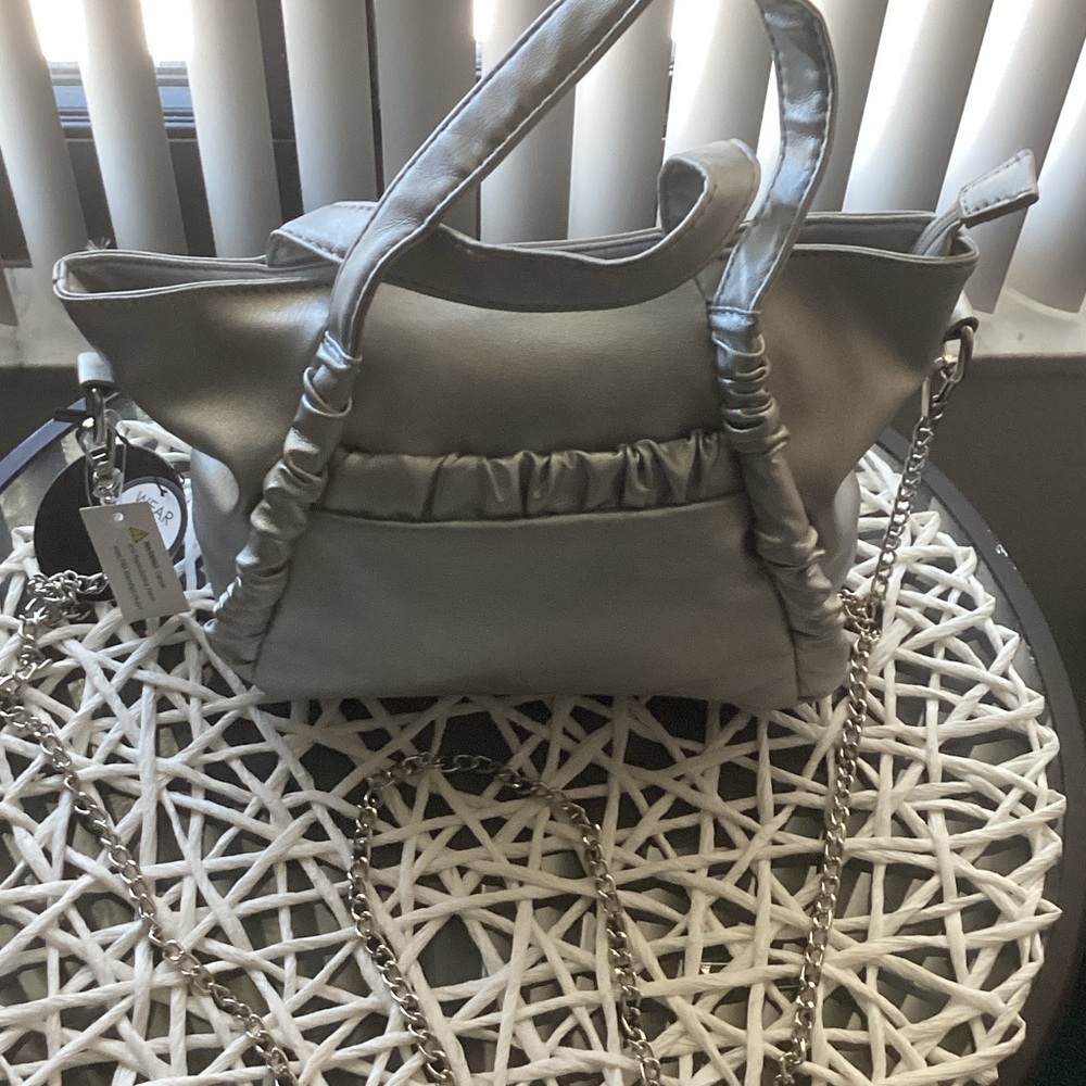 Structured Handbag in Shiny Silver by Olivia&Kate of New York